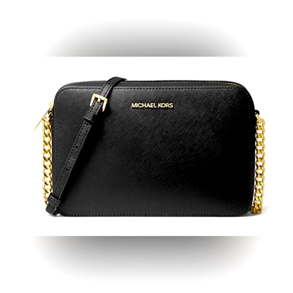MICHAEL KORS Black Saffiano leather crossbody bag with gold chain!!